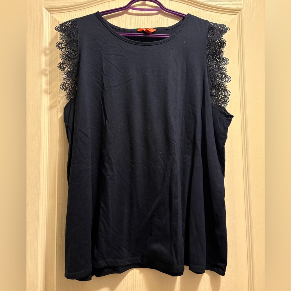 Joe Fresh Dark Blue Lace Trim Tank Top